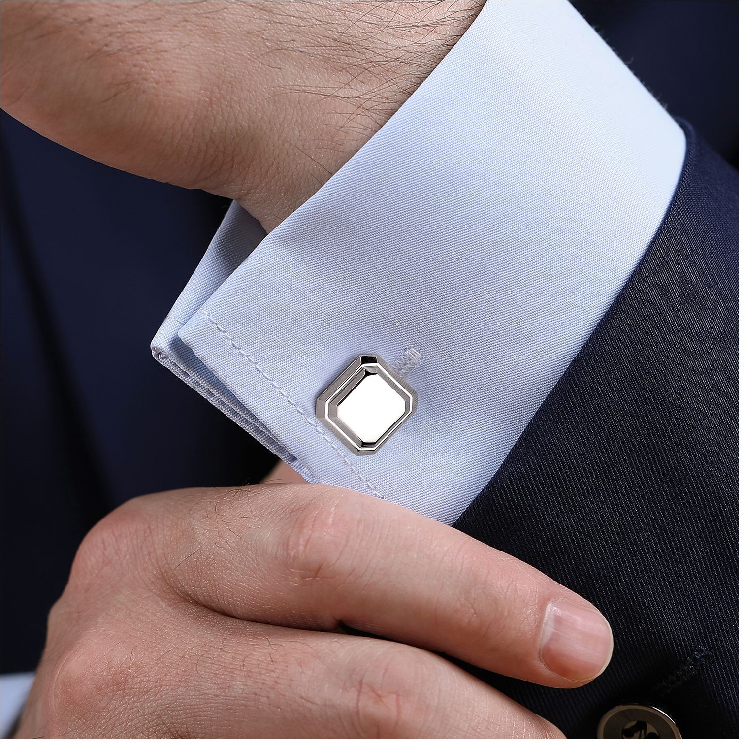 Sterling Silver Square Raised Brushed Top Cufflinks