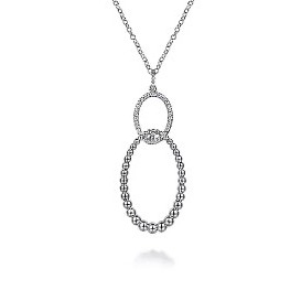 Gabriel & Co. Sterling Silver White Sapphire Double Oval Beaded Pendant (24")