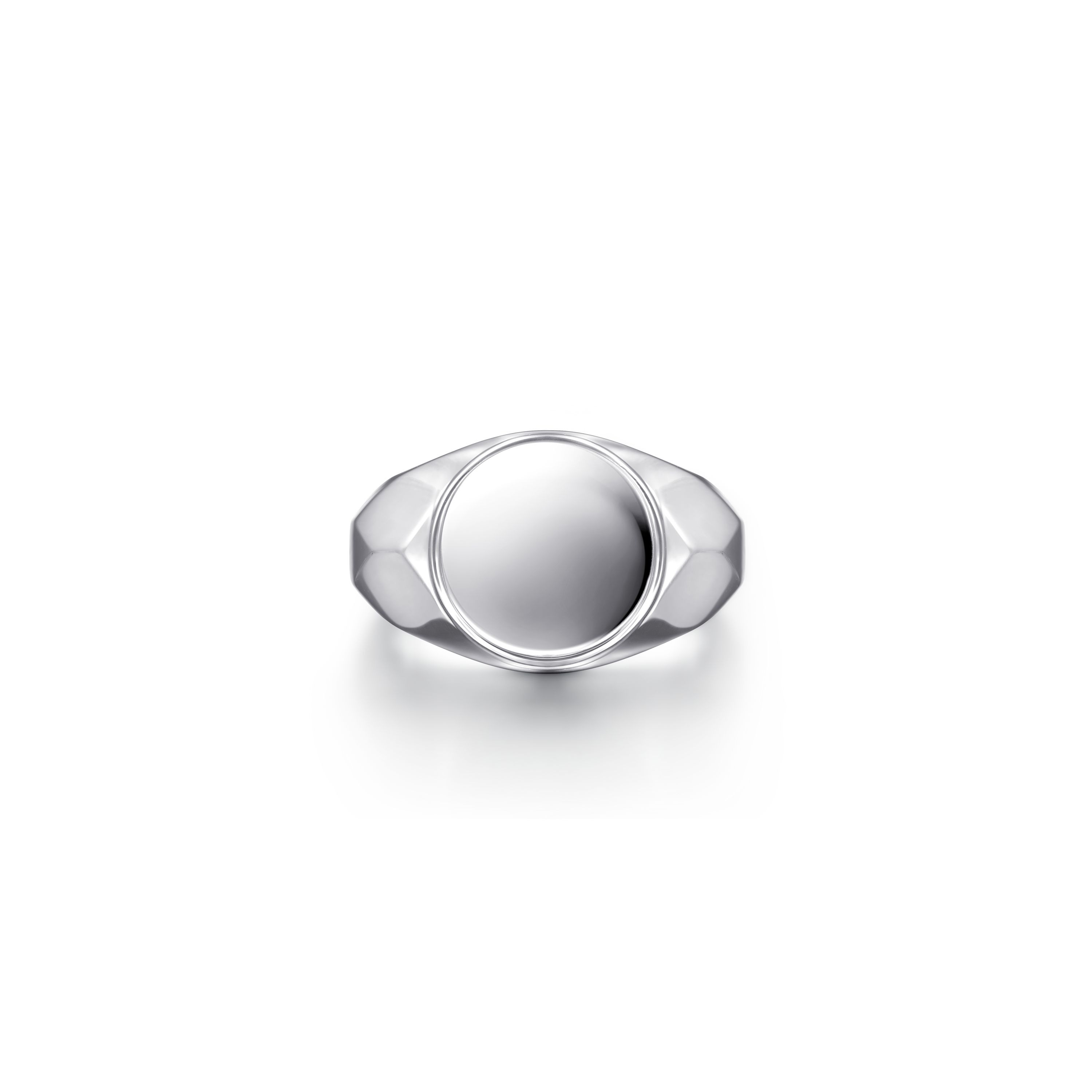 SS RND PLAIN SIGNET FACET BAND RING SZ 10