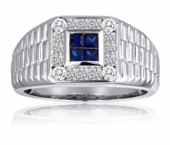 18KW 1.00CTW GENTS BLUE SAPPH DIA RING