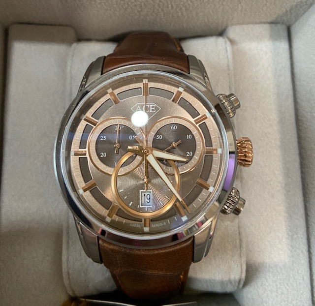 S/STL 10ATM BROWN CHRONO WATCH W/ BROWNN STRAP
