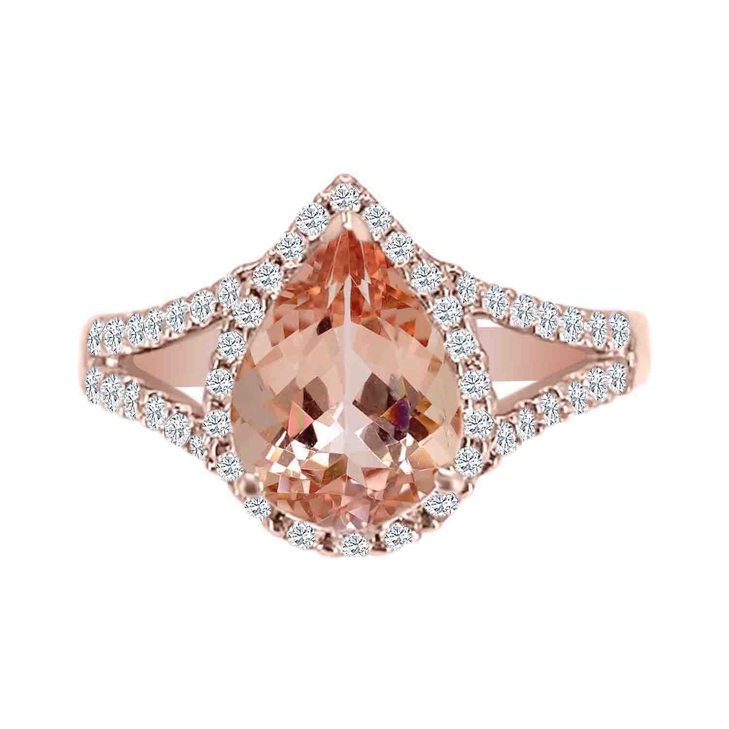 14KR 1.25CT PEAR MORGAN .32CTW DIA HALO RING