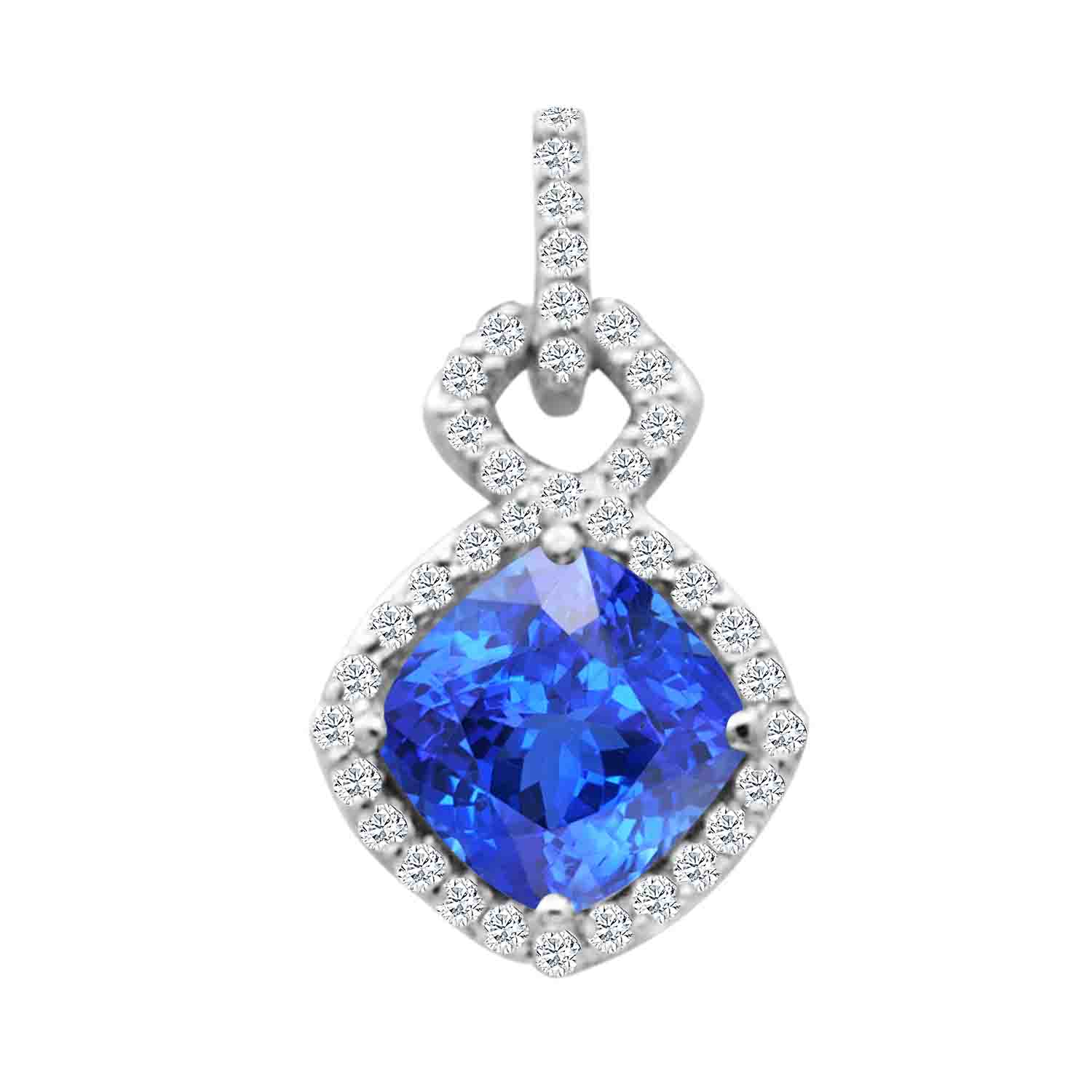 14KW 1.98CT CUSH TANZ .23CTW DIA HALO PEND NO CHAIN