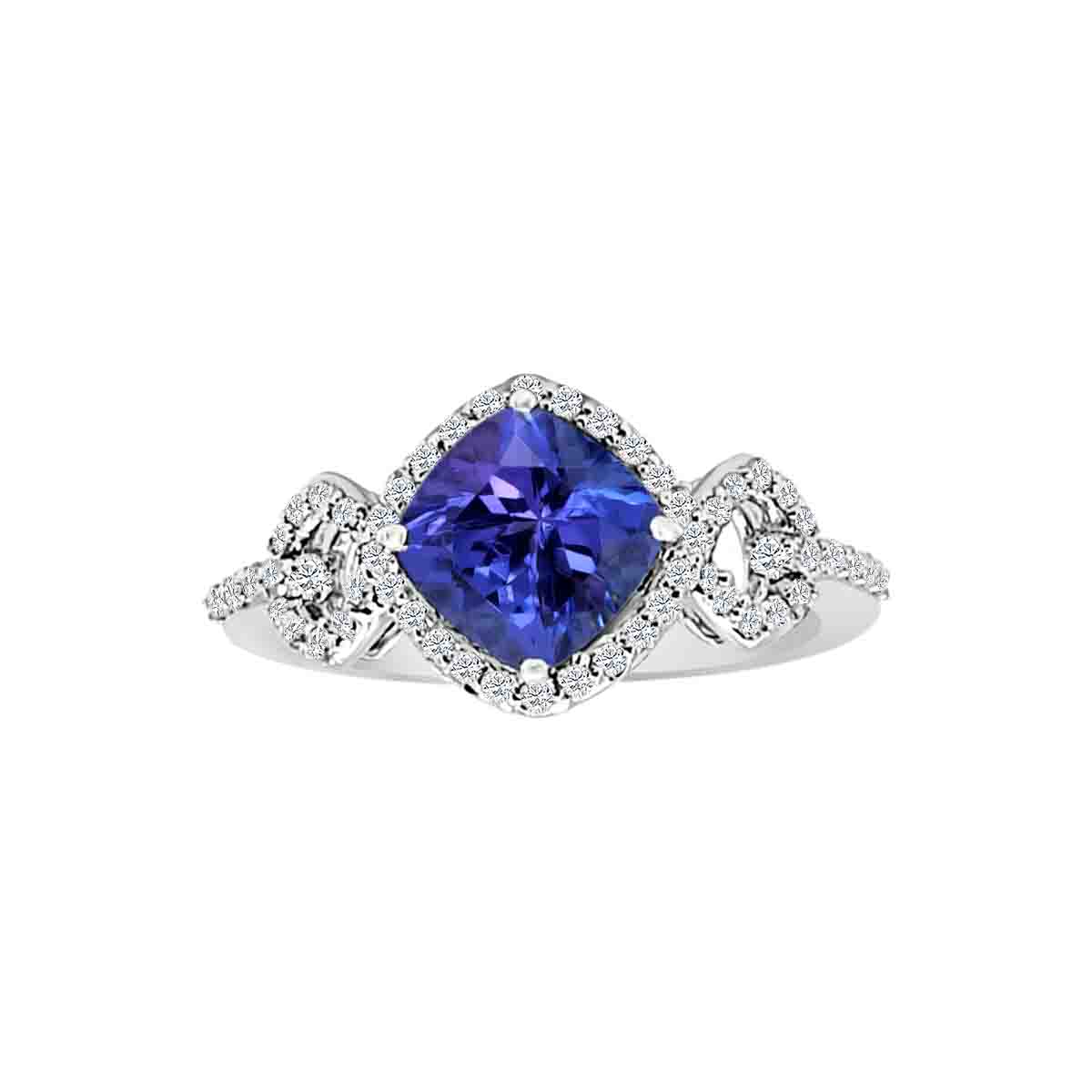 14KW 1.82CT CUSH TANZ .32CTW DIA HALO OPEN SIDE RING