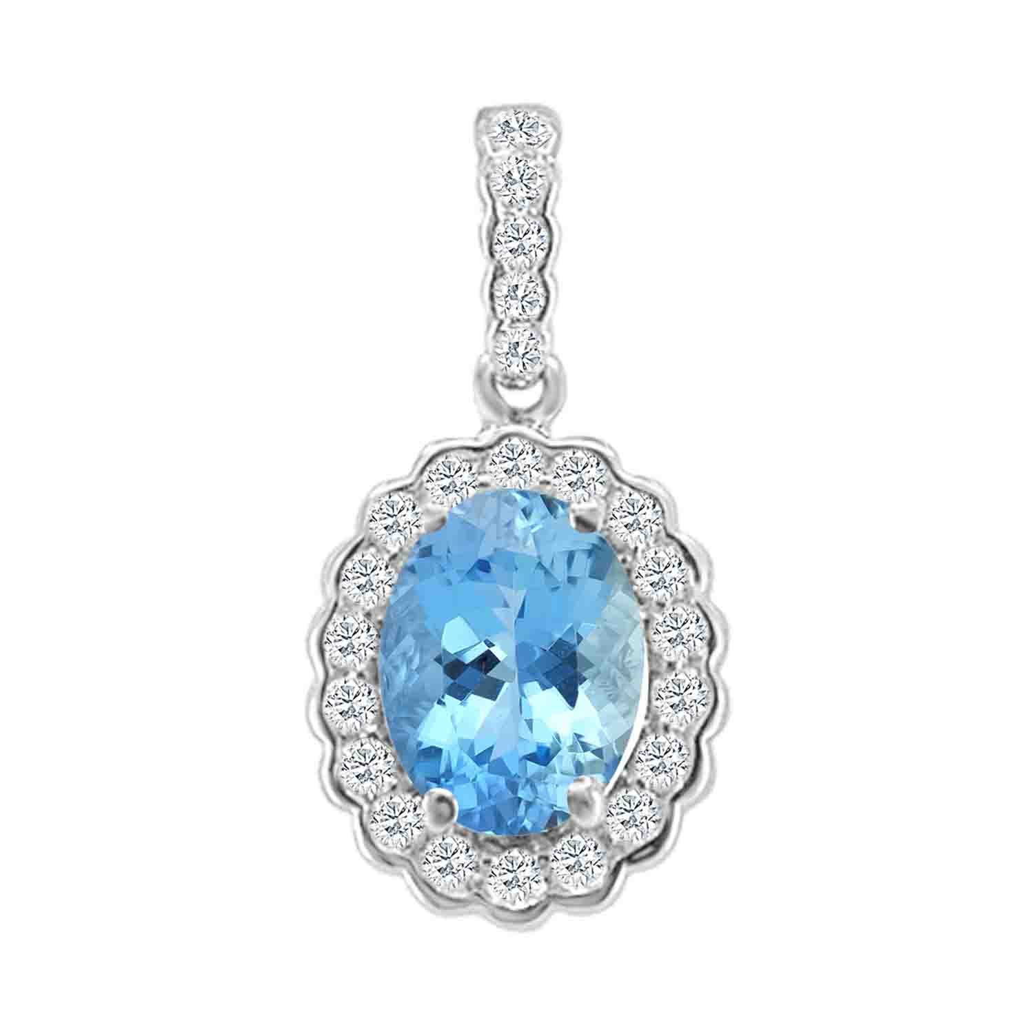 14KW 1.21CT OCT AQUA .15CTW DIA HALO PEND NO CHAIN