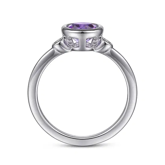 SS .79CTW AMYTH .04CTW DIA BEZEL BIRTHSTONE RING