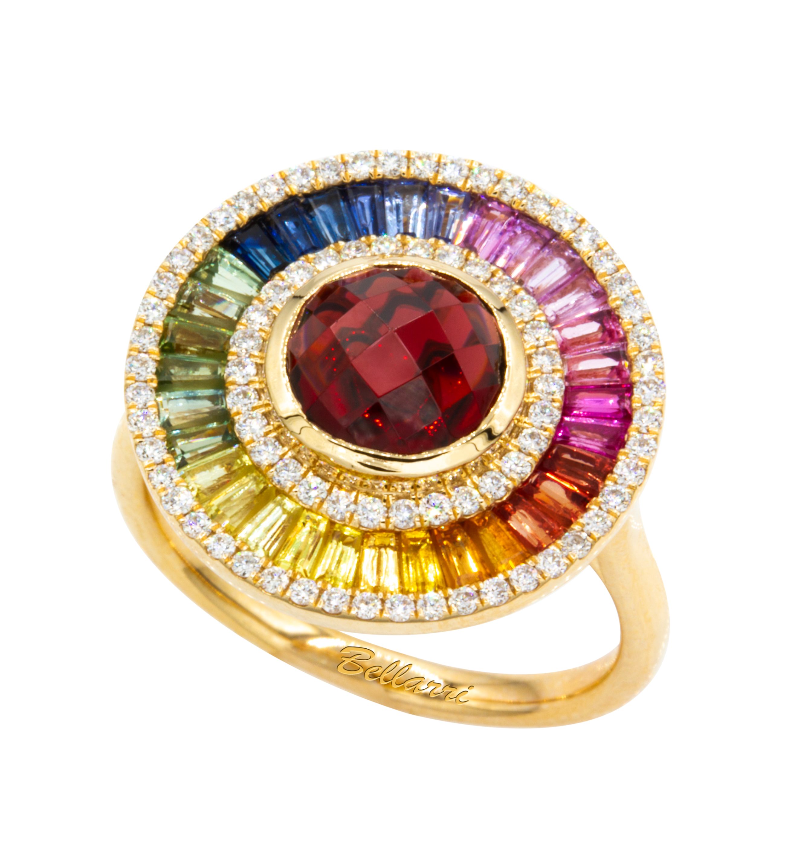 14KY 2.30CT GRNT 1.67CTW MULTI SAPPH .36CTW DIA FASH RING