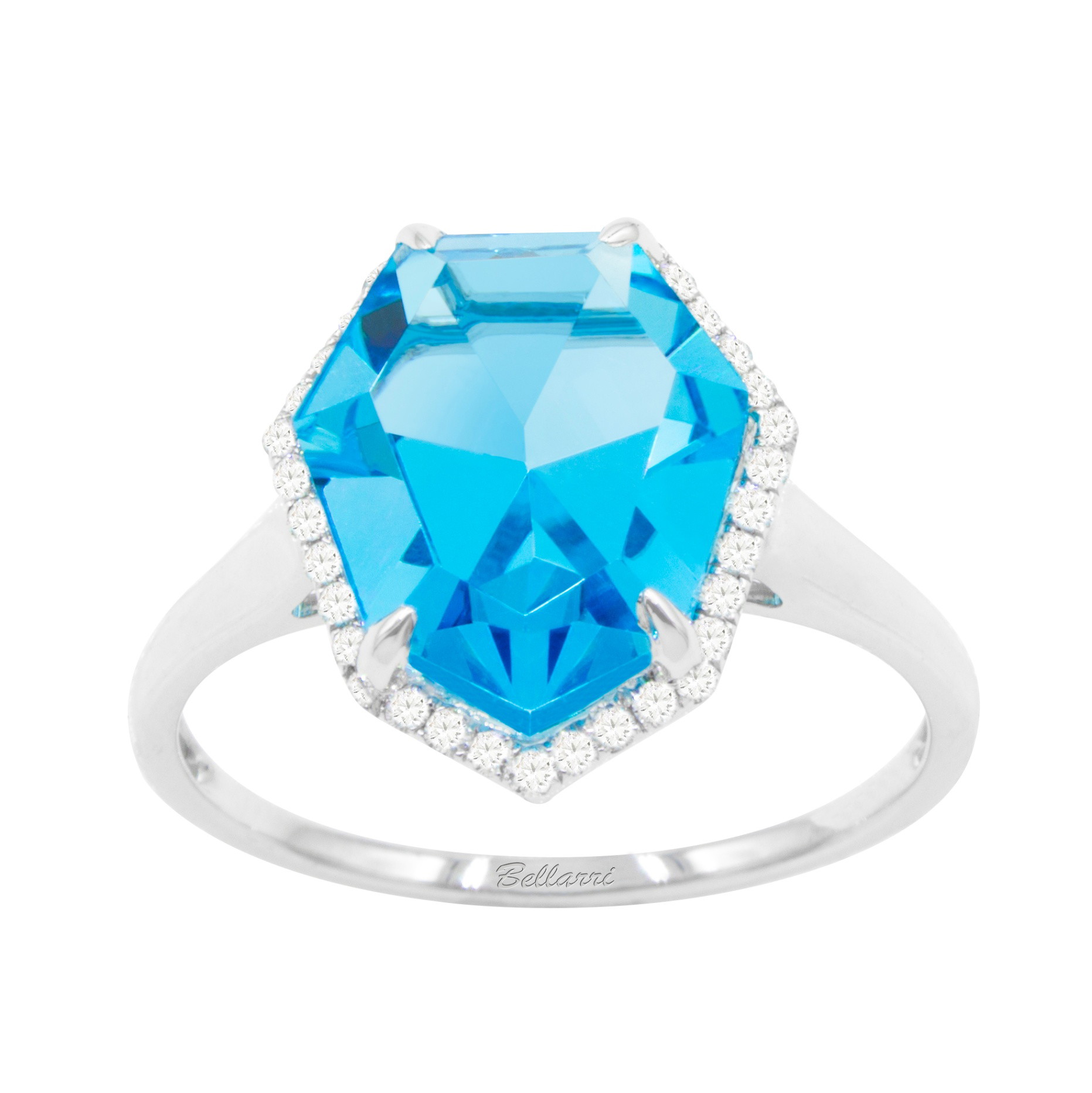 14KW 4.85CT BLU TOPAZ .15CTW DIA HALO FASH RING