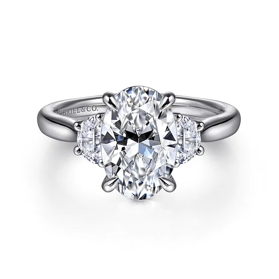 14KW .36CTW DIA HALF MOON 3STONE CZ CTR ENG RING
