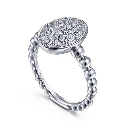 SS .56CTW WHT SAPPH PAVE OVAL RING SZ 8