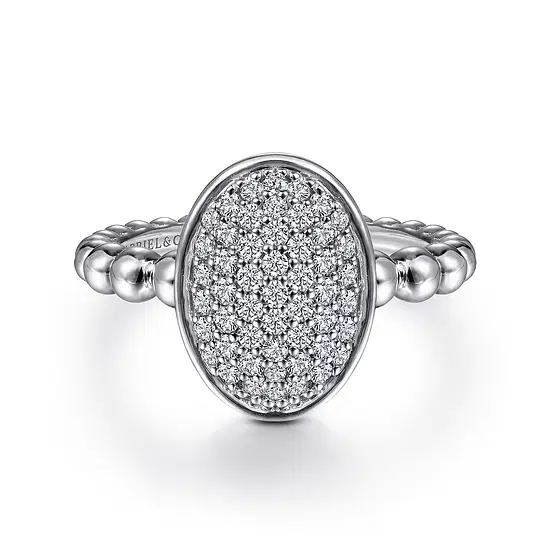 SS .56CTW WHT SAPPH PAVE OVAL RING SZ 8