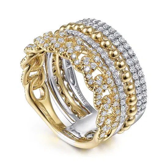 14KYW 1.06CTW DIA LAYERED STACK FASH RING SZ 6.5