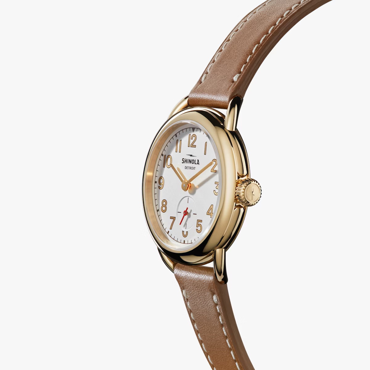 36MM RUNABOUT SUB SECOND IVORY DIAL TAN LEATHER STRAP WATCH