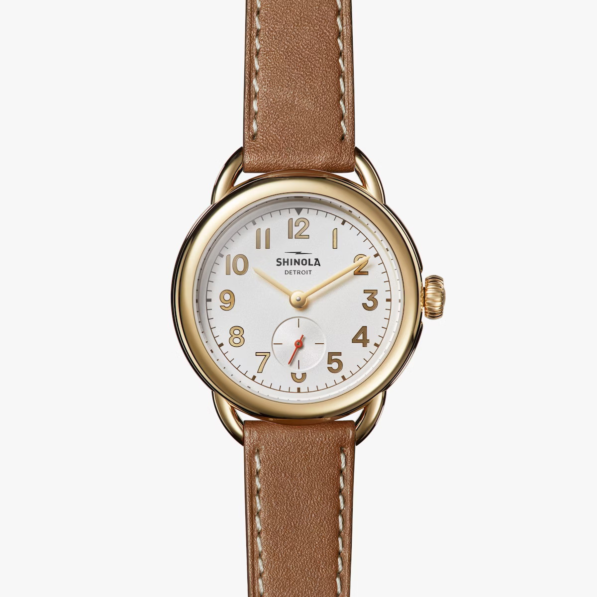 36MM RUNABOUT SUB SECOND IVORY DIAL TAN LEATHER STRAP WATCH