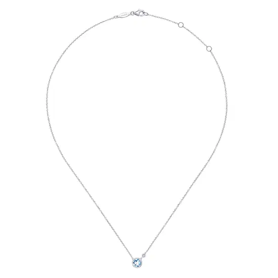 SS .68CTW AQUA .02CTW DIA ACCENT BEZEL PEND NECK 17.5"