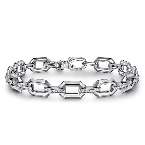 SS .60CTW WHT SAPPH CONTEMP OPEN OCTGN LINK CHAIN BRAC