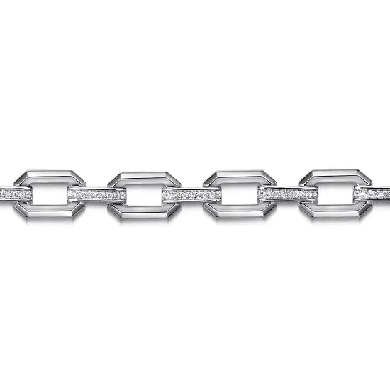 SS .60CTW WHT SAPPH CONTEMP OPEN OCTGN LINK CHAIN BRAC