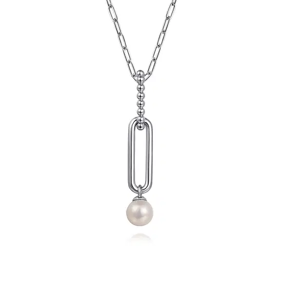 SS .70CT PEARL BEADED DROP NECK 17.5"