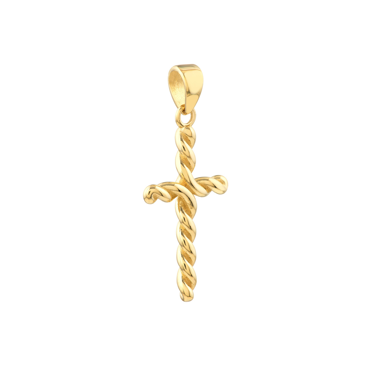 14KY MEDIUM TWIST CROSS PEND
