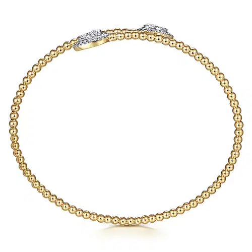 14KYW .51CTW DIA BYPASS BEAD BUJUKAN BANGLE BRAC 5.75"