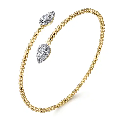 14KYW .51CTW DIA BYPASS BEAD BUJUKAN BANGLE BRAC 5.75"
