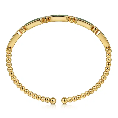 14KY 3.26CTW MALACHITE .21CTW DIA BEZEL BEAD BUJUKAN BANGLE BRAC 5.75"