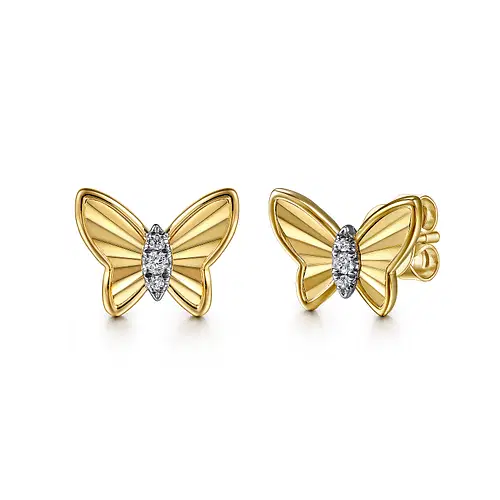 14KY .05CTW DIA RUFFLED BUTTERFLY STUD EARR