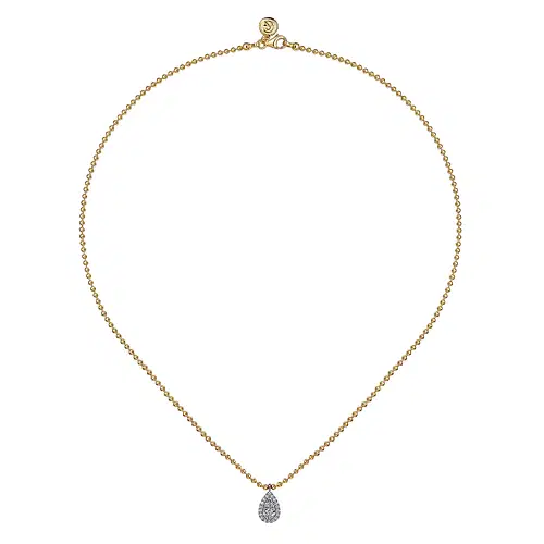 14KYW .24CTW DIA .PEAR SHAPE PEND BALL CHAIN 16"