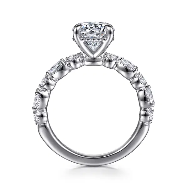 14KW .54CTW RBC/PEAR DIA HALF BAND W/BEADED HALO SEMI