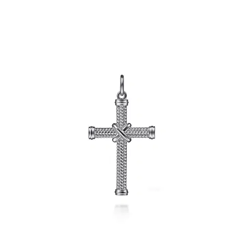 SS TWISTED ROPE CROSS PENDANT W/ X CENTER