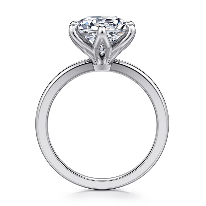 14KW 6 PRONG LOTUS SOLITARE ENG RING CZ CTR