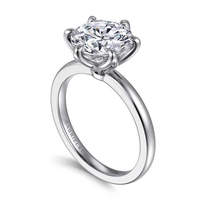 14KW 6 PRONG LOTUS SOLITARE ENG RING CZ CTR
