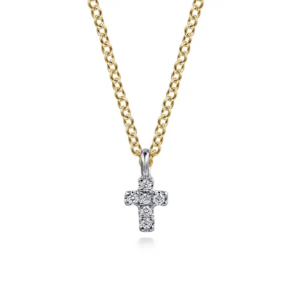14KYW .03CTW DIA MICRO CROSS PENDANT NECKLACE