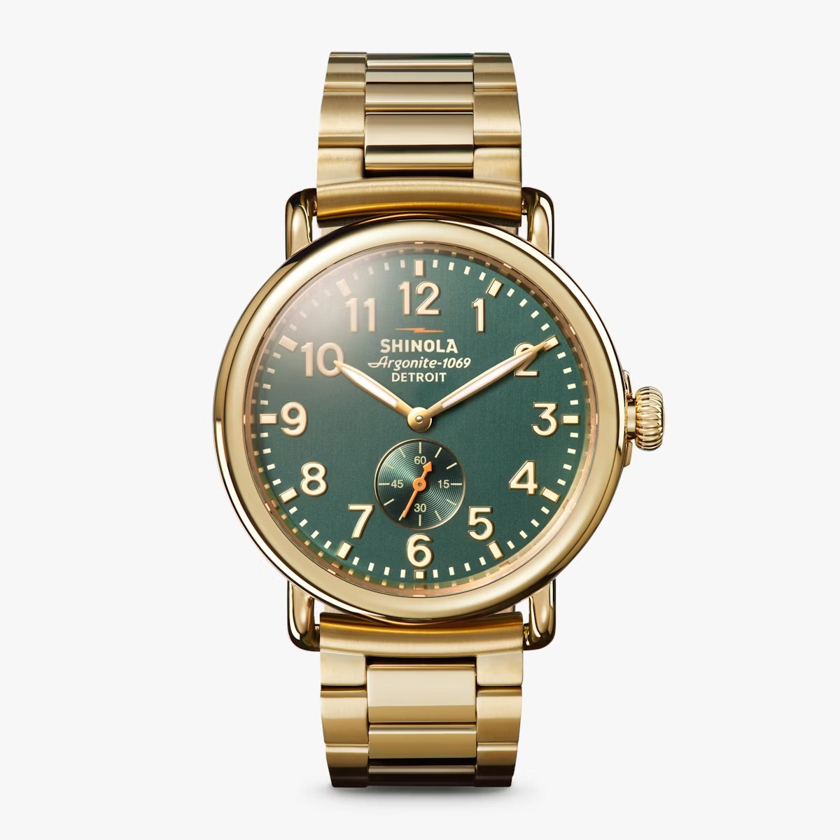 Shinola 41mm Runwell Watch - Green Dial, Stainless Steel/Gold Bracelet