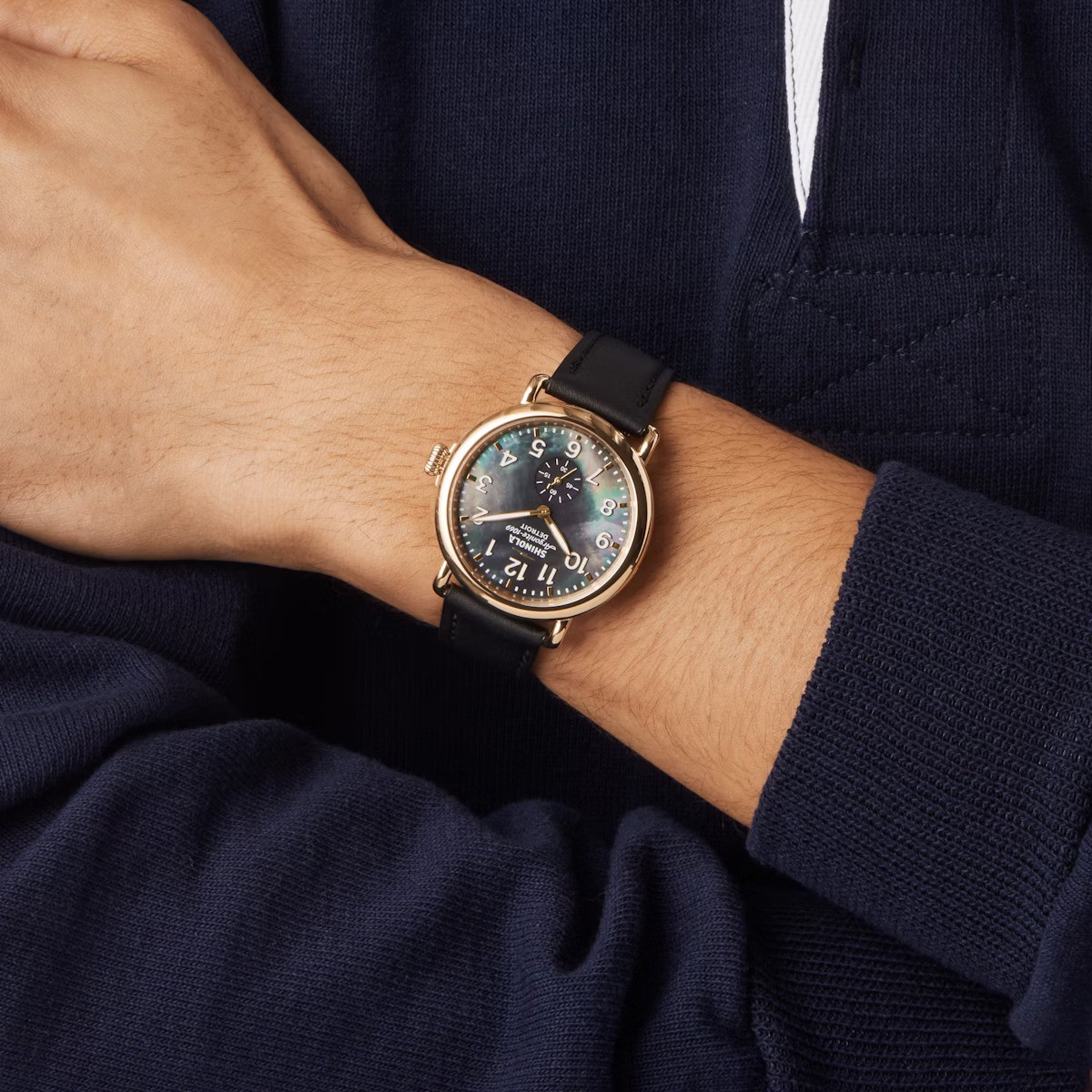 Shinola 41mm Watch - Black MOP Dial, Black Leather Band