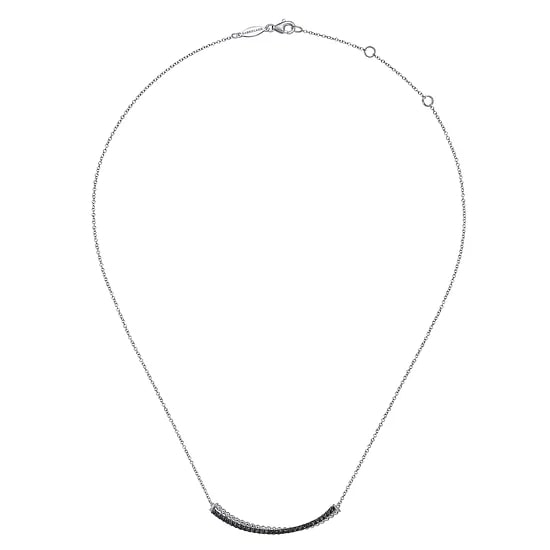 Gabriel & Co. Sterling Silver Black Spinel Beaded Bar Necklace (17.5")