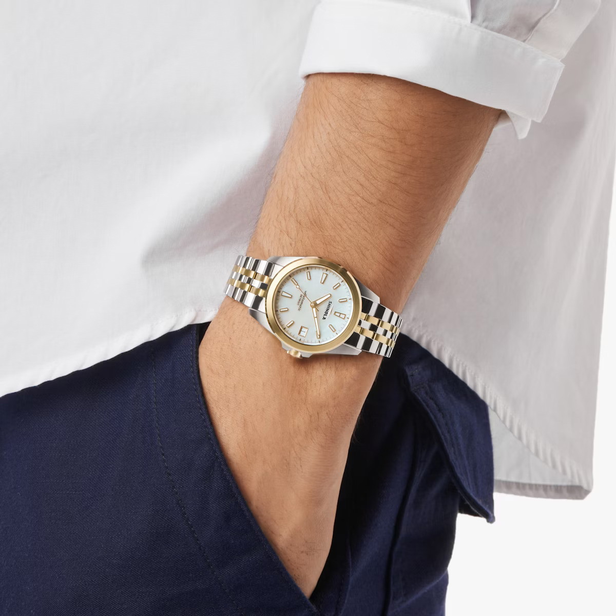 Shinola 36mm Monster Circadian Watch - MOP Dial, Two-Tone Bracelet