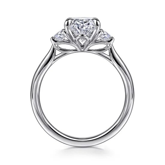 Gabriel & Co. 14K White Gold Diamond Half Moon Three Stone Ring (CZ Center)