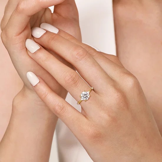 Gabriel & Co. 14K Yellow Gold Diamond Accent Knife Edge Solitaire Ring