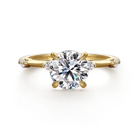 Gabriel & Co. 14K Yellow Gold Diamond Accent Knife Edge Solitaire Ring