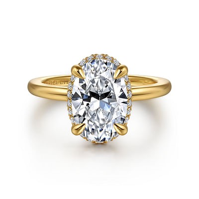 Gabriel & Co. 14K Yellow Gold Diamond Under Halo Oval Ring (CZ Center)