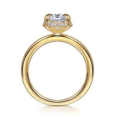 Gabriel & Co. 14K Yellow Gold Diamond Under Halo Oval Ring (CZ Center)