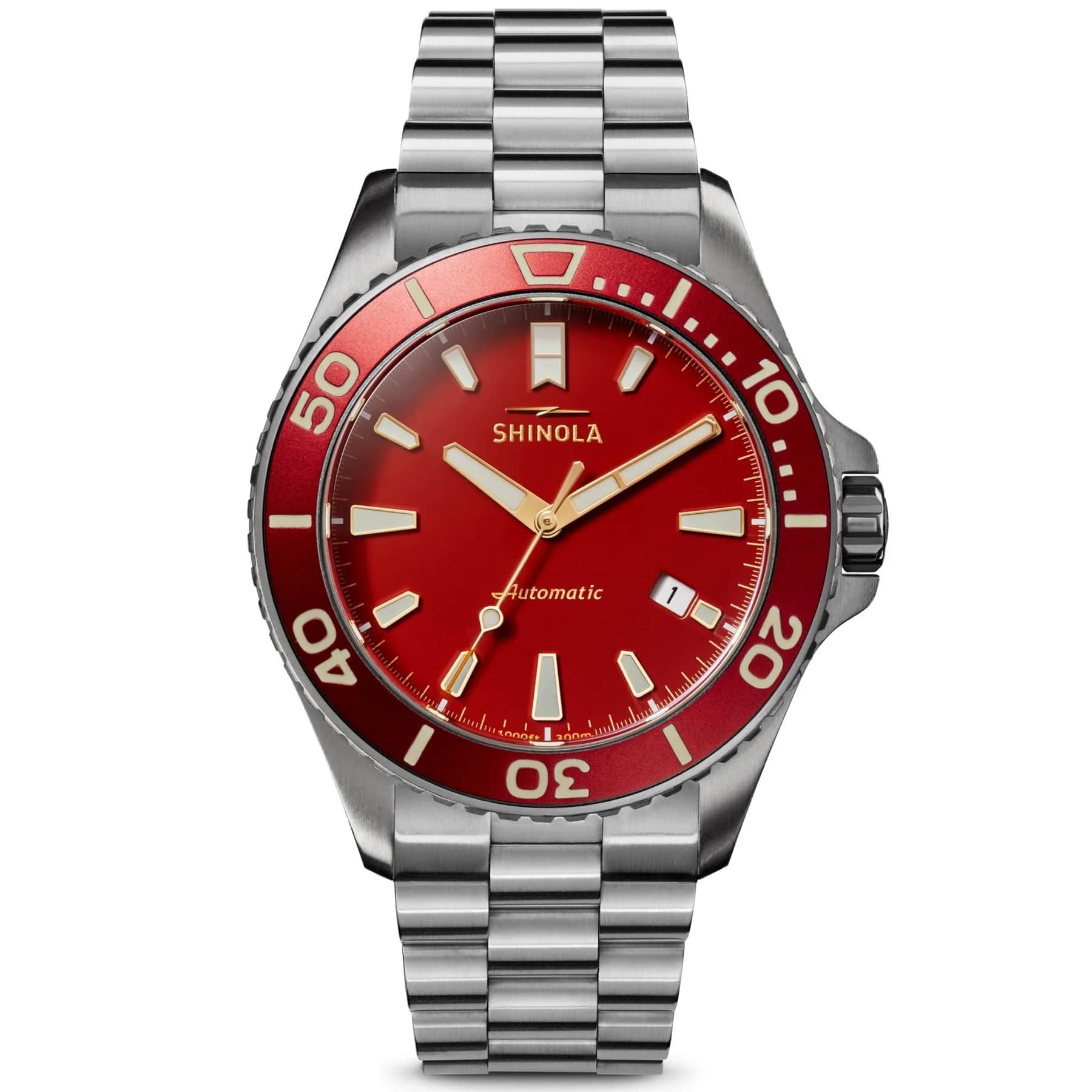 Shinola 43mm Monster Watch - Lava Lake Red Dial, Titanium Bracelet