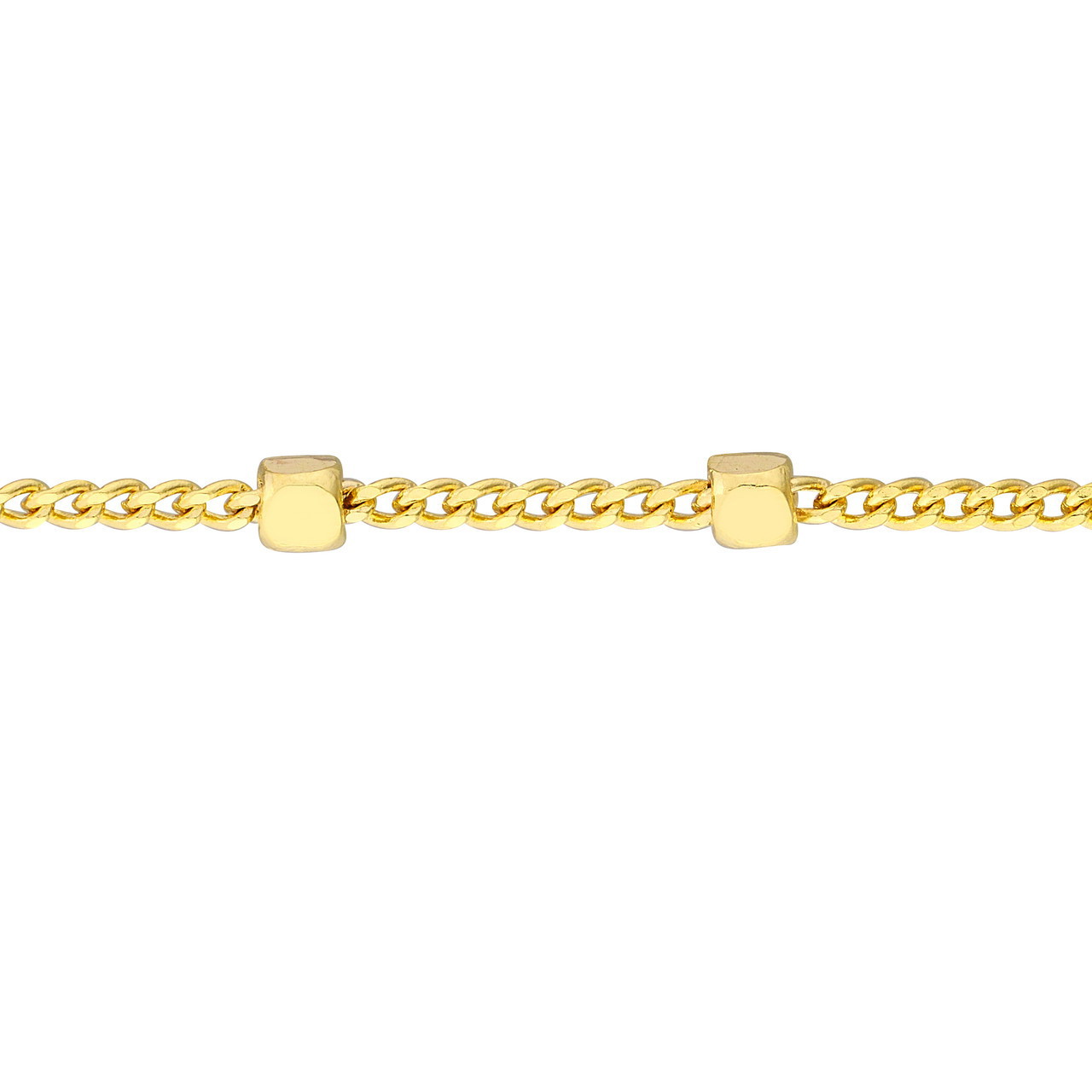 14K Yellow Gold Square Bead Station Choker Necklace (16" Adj.)