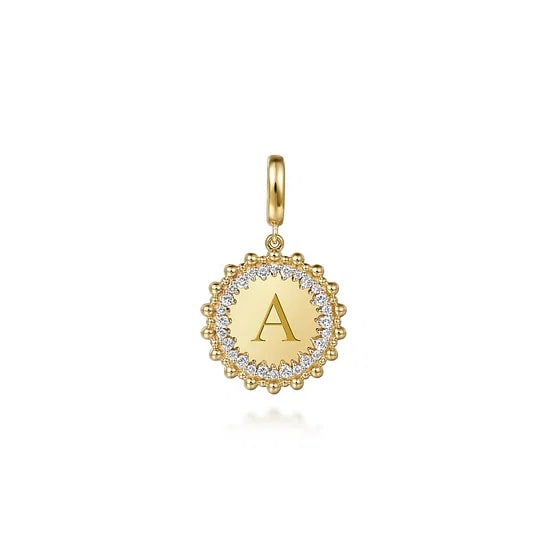 Gabriel & Co. 14K Yellow Gold Diamond Beaded Halo Medallion Pendant