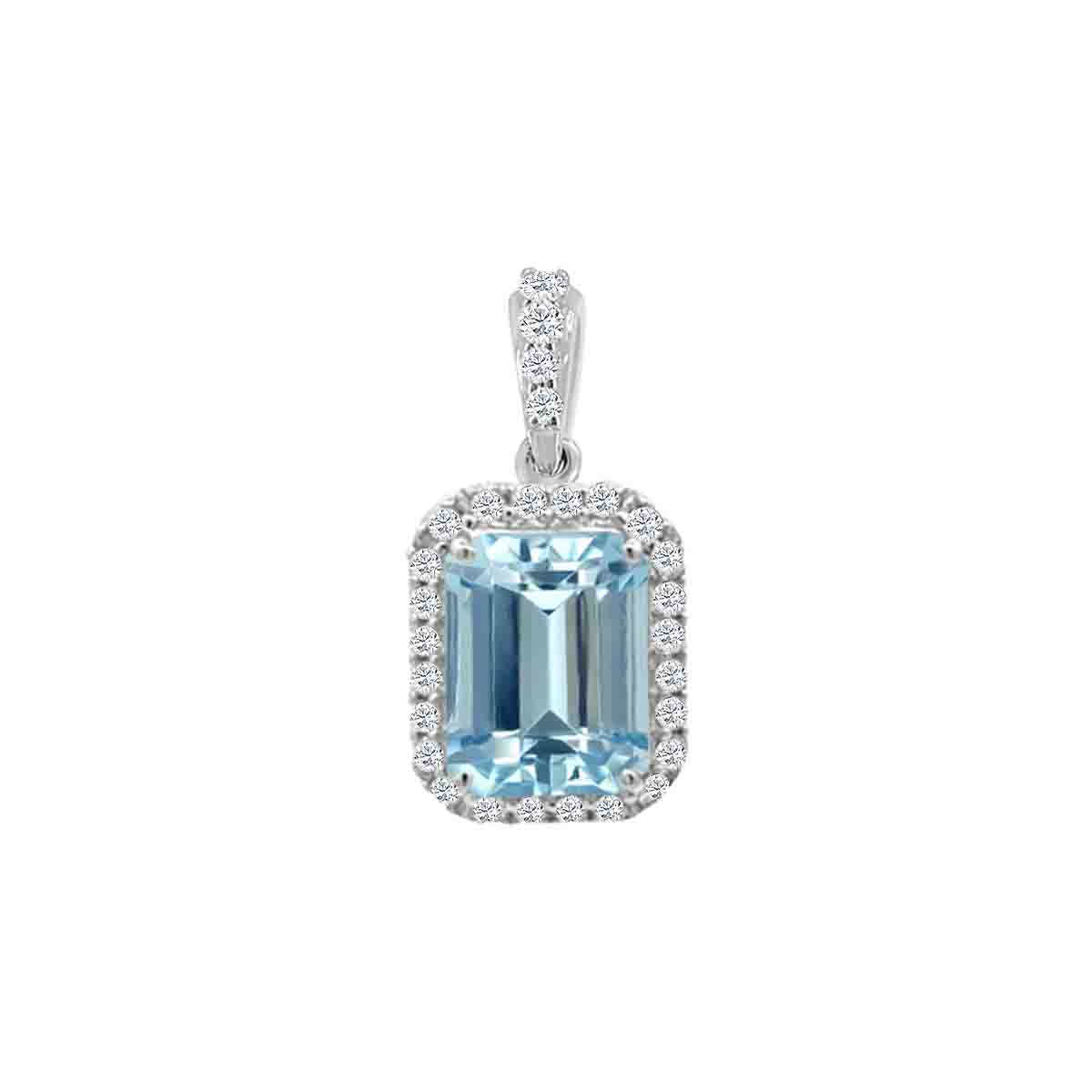 14K White Gold Octagon Aquamarine & Diamond Halo Pendant