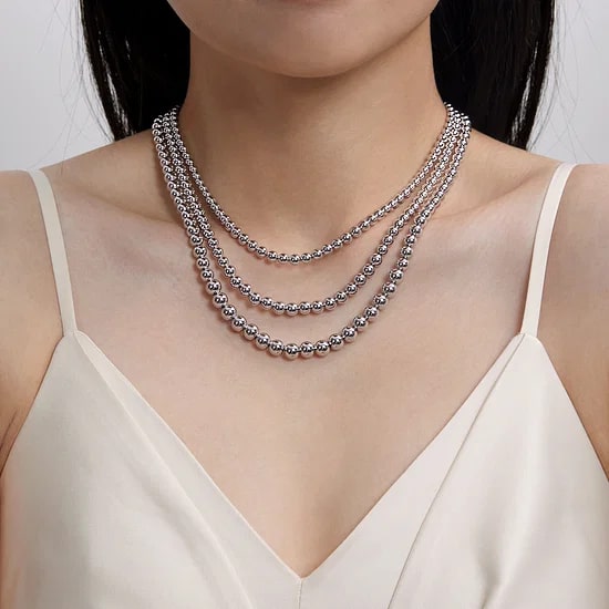Gabriel & Co. Sterling Silver 3-Layer Beaded Necklace (16")