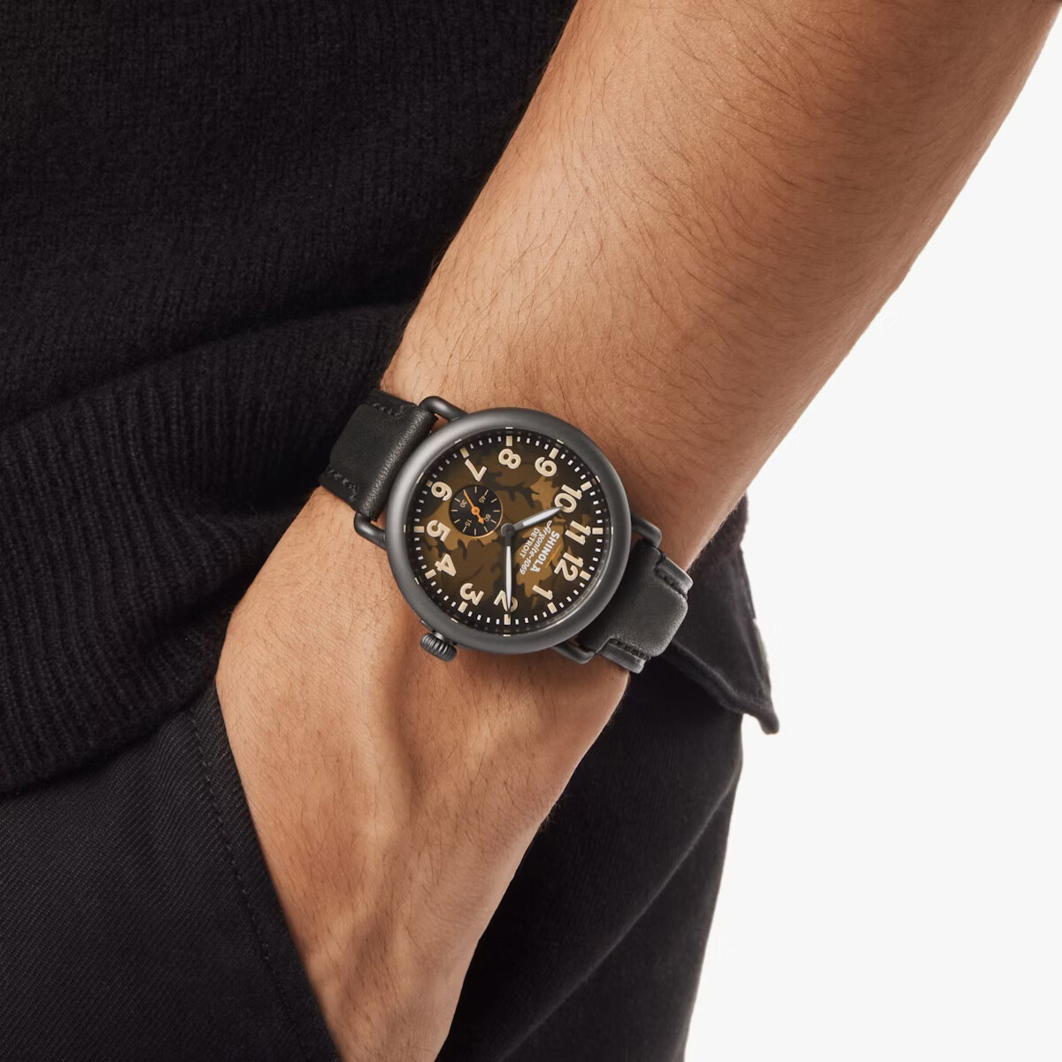 Shinola 41mm Runwell Watch - Brown Camo Dial, Black Leather Strap