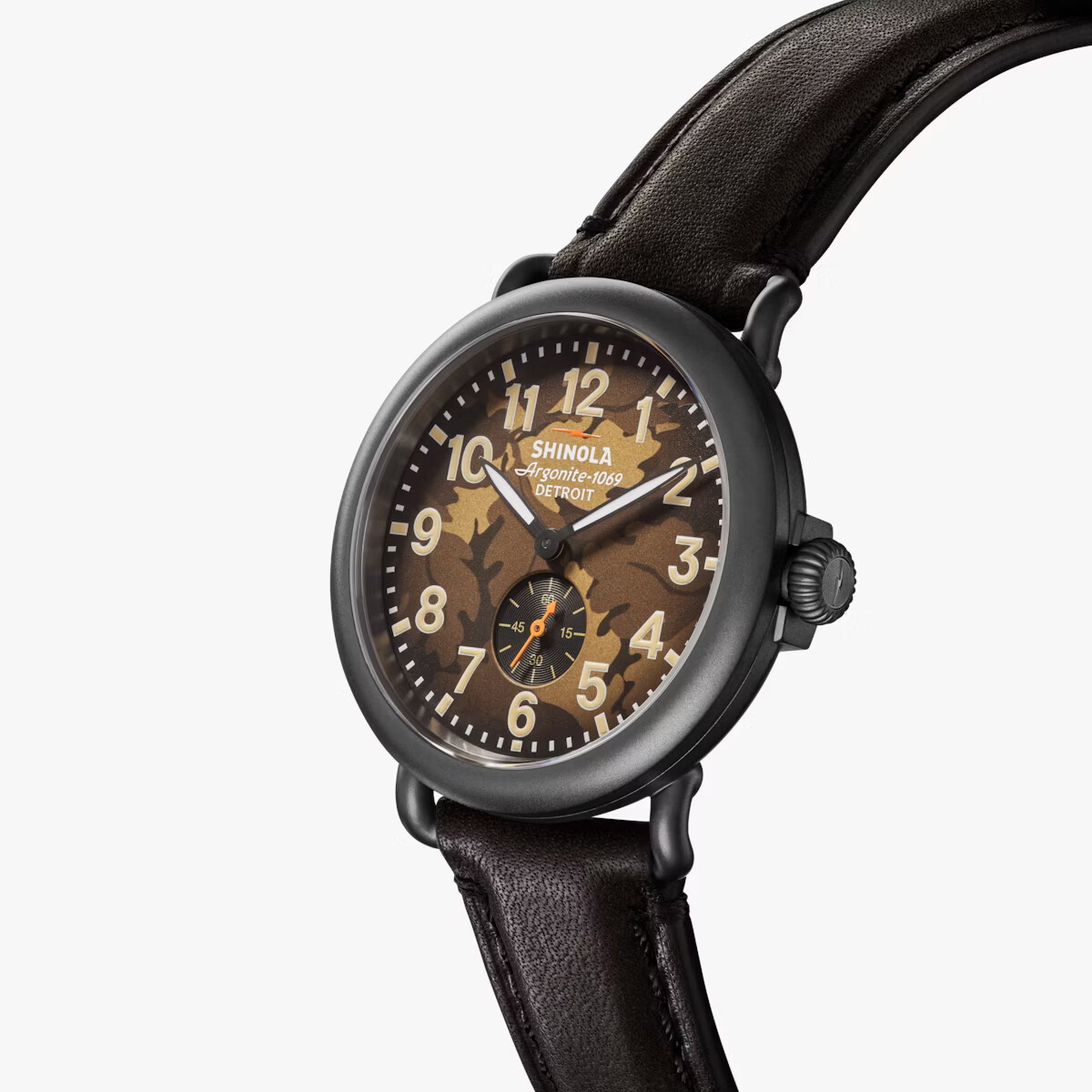 Shinola 41mm Runwell Watch - Brown Camo Dial, Black Leather Strap