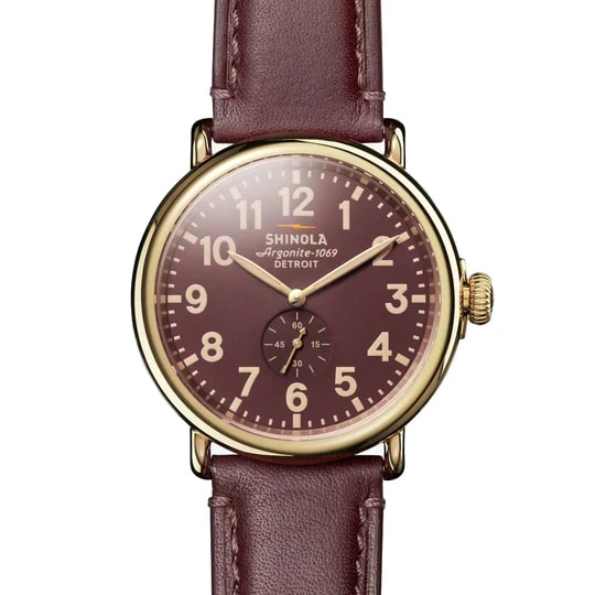 Shinola 47mm Runwell Watch - Dark Brown Dial, Teak Leather Strap